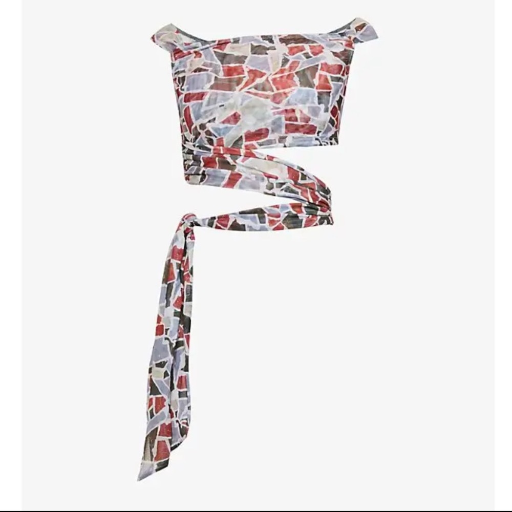 Inamorata Abstract Mosaic Mesh Wrap Top - image 2